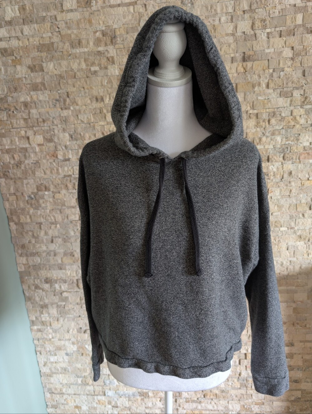 Madewell Tone Hoodie Sweatshirt 100% Cotton Dark Grey Terry Sz Small Loungewear